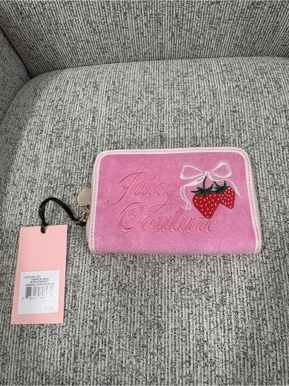 Juicy Couture Pink Velvet Strawberry Zip Around Wallet
